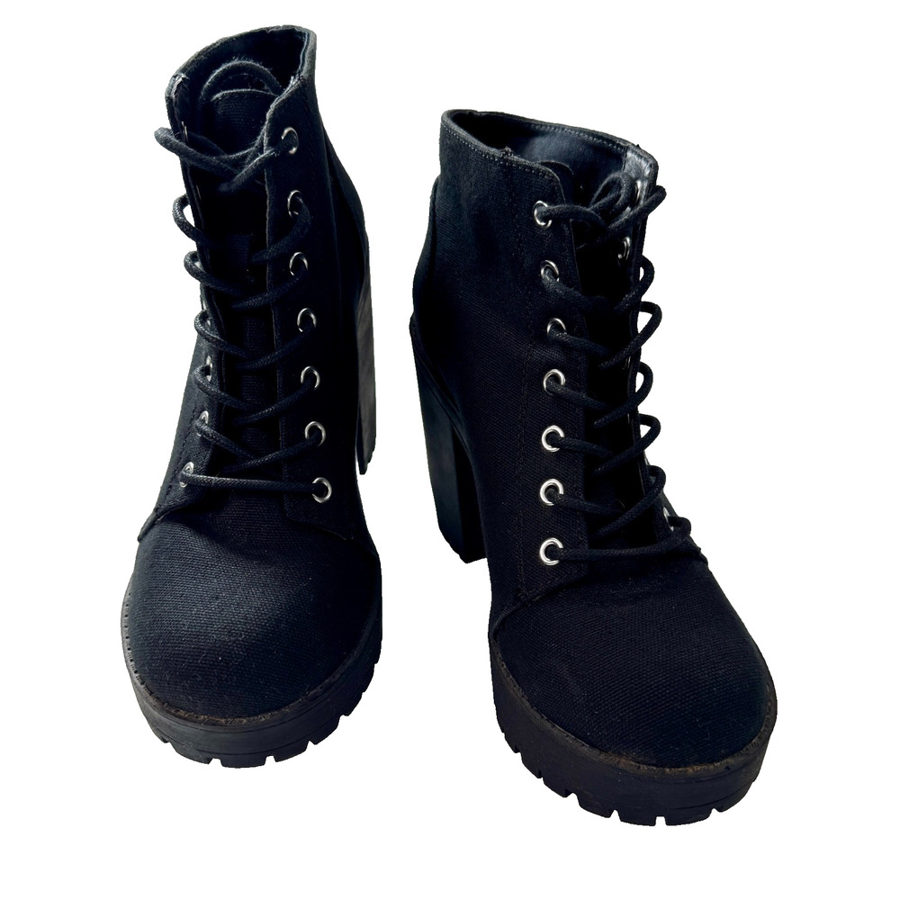 H&M Divided Platform Combat Boots Lace Up Lug Sole Women 7 Black
